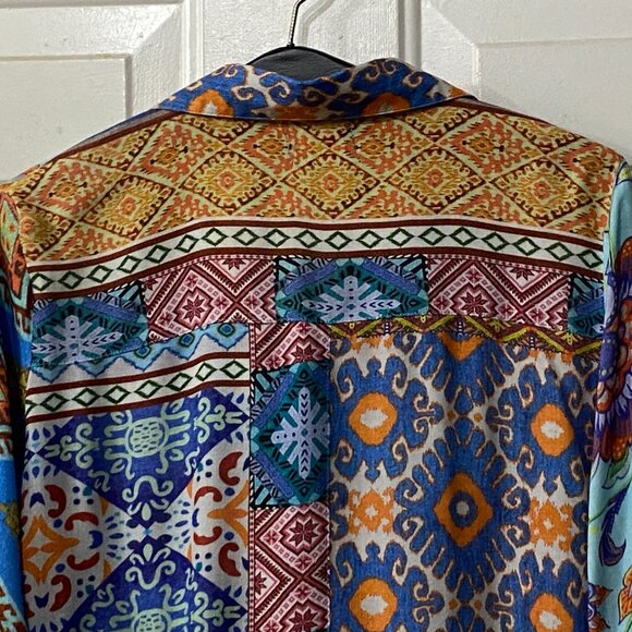 Avani Del Amour Sz S Shirt Tunic Long Sleeve Multicolor Patchwork Mixed Print - Picture 4 of 7
